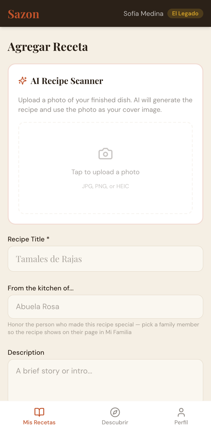 The AI Recipe Scanner in Sazón